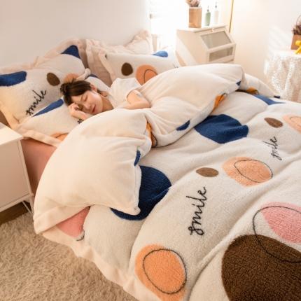 91家纺网 家纺一手货源 找家纺 印季 2024新款印花泰迪绒花边四件套 色块