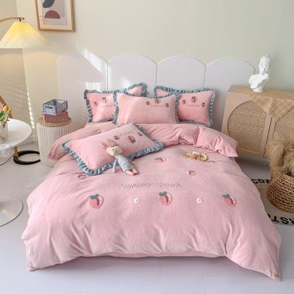 91家纺网 家纺一手货源 找家纺 （总）芯贝儿2021毛巾绣加厚牛奶绒四件套法莱魔法宝宝绒被套