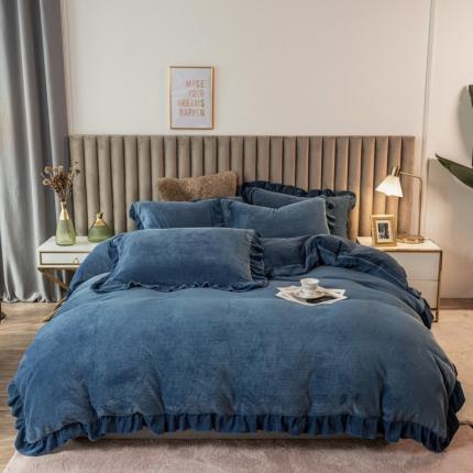 91家纺网 家纺一手货源 找家纺 （总）印季 2024新款华夫格牛奶绒花边四件套