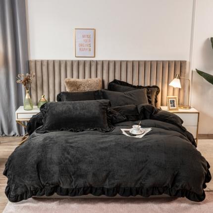 91家纺网 家纺一手货源 找家纺 （总）印季 2024新款华夫格牛奶绒花边四件套