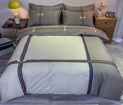 91家纺网 家纺一手货源 找家纺 金爱家 2021新款大版磨毛条格简约四件套 极简主义