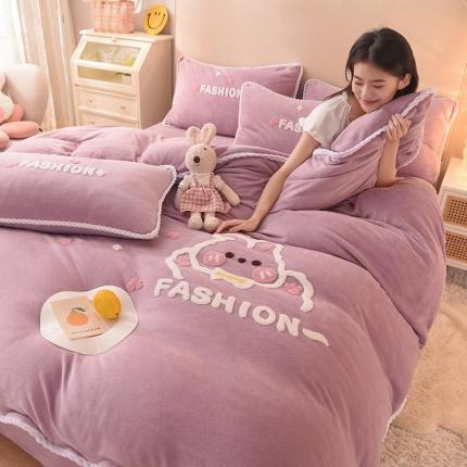 91家纺网 家纺一手货源 找家纺 菲儿 2021新款牛奶绒四件套法莱水晶 宝宝兔-紫丁香