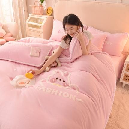 91家纺网 家纺一手货源 找家纺 菲儿 2021新款牛奶绒四件套法莱水晶 宝宝兔-藕粉