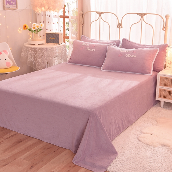 91家纺网 家纺一手货源 找家纺 菲儿 2021新款牛奶绒四件套法莱水晶绒 快乐熊-玫瑰紫