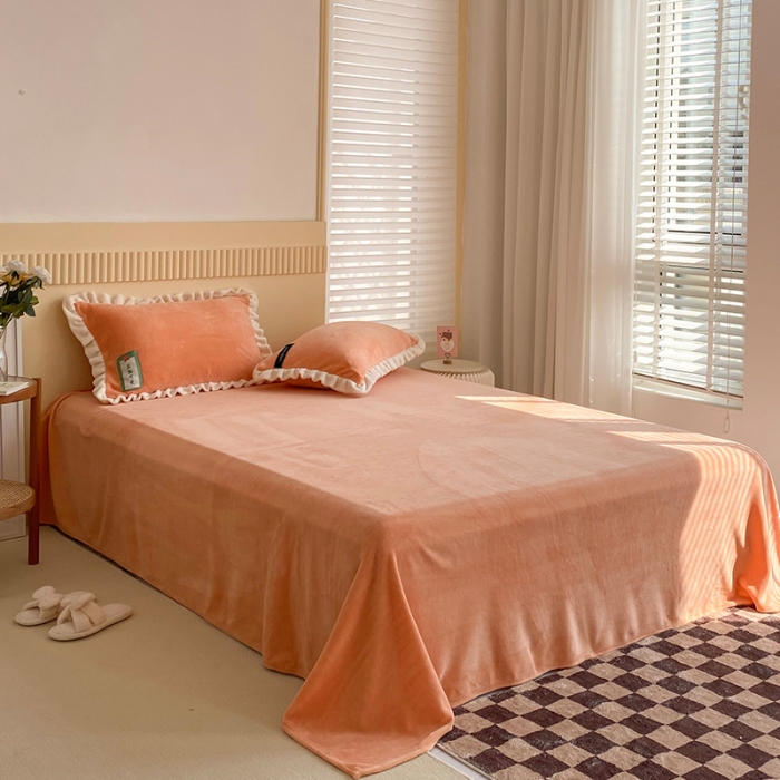 91家纺网 家纺一手货源 找家纺 安哆啦 2021新款糖果色单品床单 糖果色-美人蕉橙