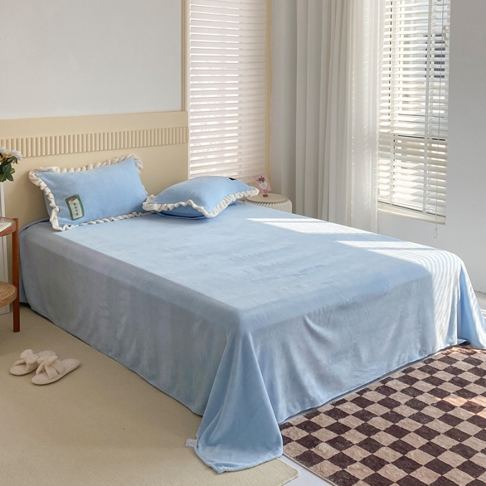 91家纺网 家纺一手货源 找家纺 安哆啦 2021新款糖果色单品床单 糖果色-清水蓝