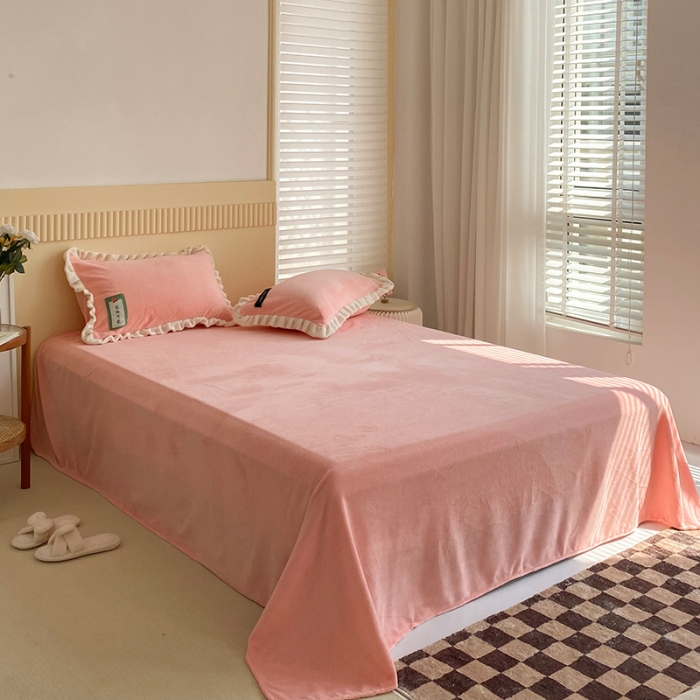 91家纺网 家纺一手货源 找家纺 安哆啦 2021新款糖果色单品床单 糖果色-樱花粉