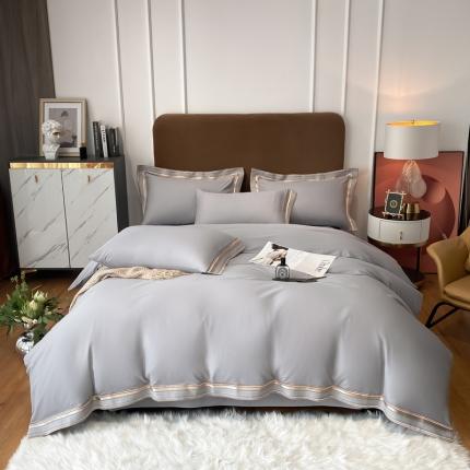 91家纺网 家纺一手货源 找家纺 （总）安妮家居 2021新款全棉轻奢刺绣简约风四件套-米兰