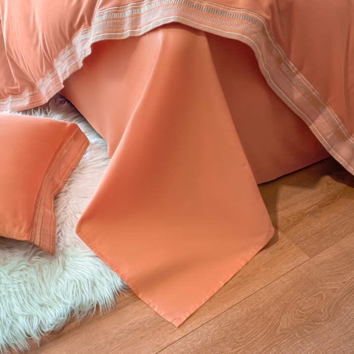 91家纺网 家纺一手货源 找家纺 安妮家居 2021新款全棉轻奢刺绣简约风四件套-米兰 爱马仕橙