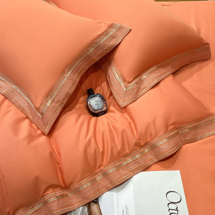 91家纺网 家纺一手货源 找家纺 安妮家居 2021新款全棉轻奢刺绣简约风四件套-米兰 爱马仕橙