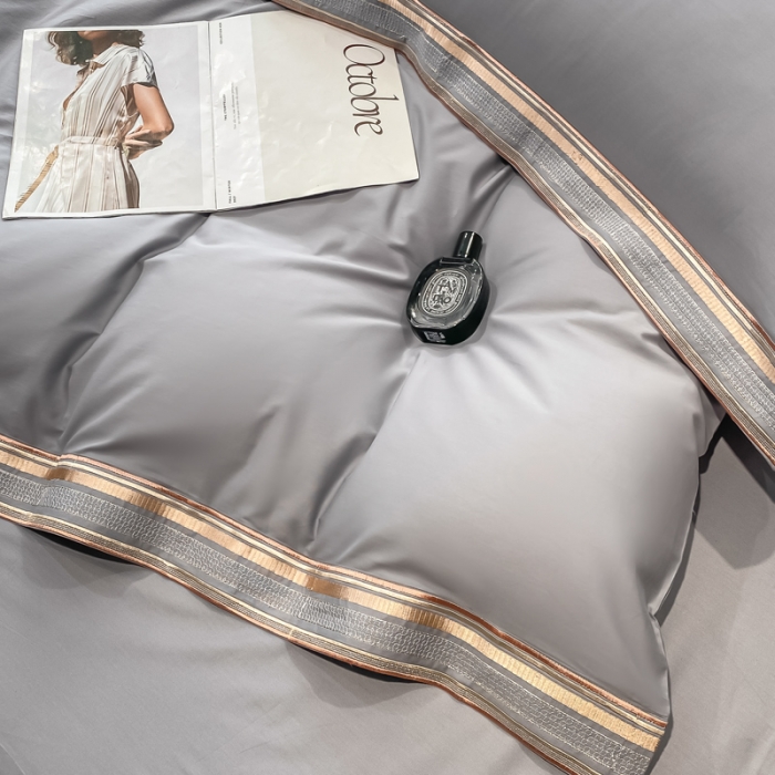 91家纺网 家纺一手货源 找家纺 安妮家居 2021新款全棉轻奢刺绣简约风四件套-米兰 爵士灰