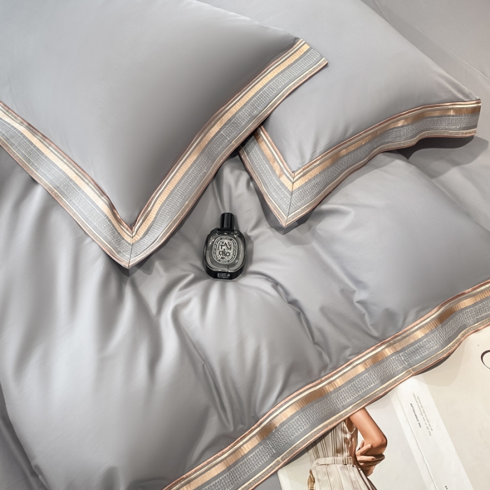 91家纺网 家纺一手货源 找家纺 安妮家居 2021新款全棉轻奢刺绣简约风四件套-米兰 爵士灰