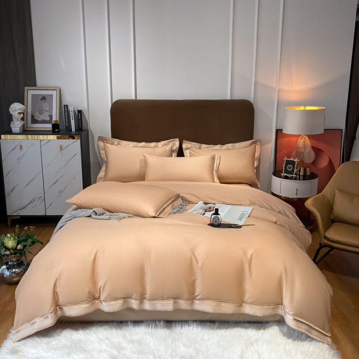 91家纺网 家纺一手货源 找家纺 安妮家居 2021新款全棉轻奢刺绣简约风四件套-米兰 卡其色