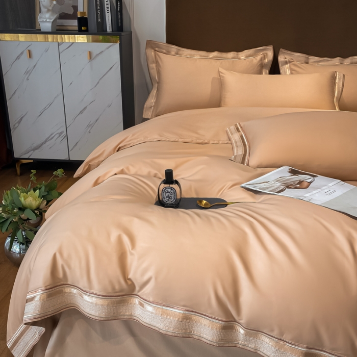 91家纺网 家纺一手货源 找家纺 安妮家居 2021新款全棉轻奢刺绣简约风四件套-米兰 卡其色