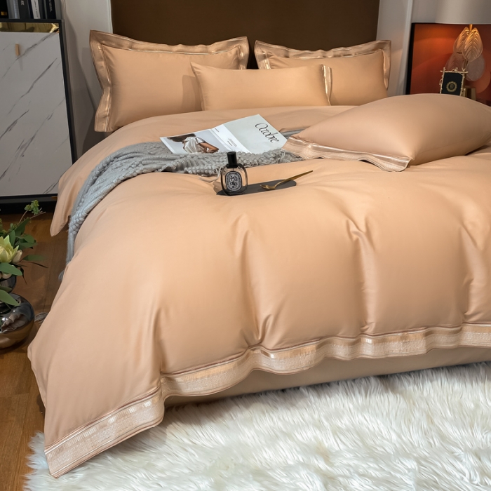 91家纺网 家纺一手货源 找家纺 安妮家居 2021新款全棉轻奢刺绣简约风四件套-米兰 卡其色