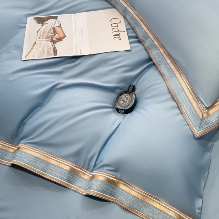 91家纺网 家纺一手货源 找家纺 安妮家居 2021新款全棉轻奢刺绣简约风四件套-米兰 摩卡蓝