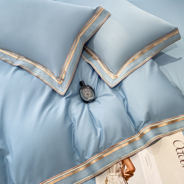 91家纺网 家纺一手货源 找家纺 安妮家居 2021新款全棉轻奢刺绣简约风四件套-米兰 摩卡蓝