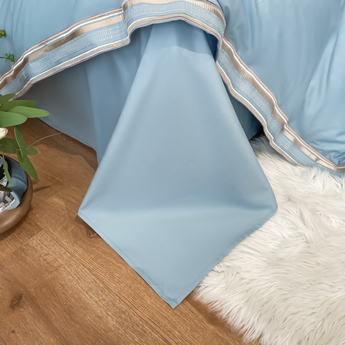 91家纺网 家纺一手货源 找家纺 安妮家居 2021新款全棉轻奢刺绣简约风四件套-米兰 摩卡蓝