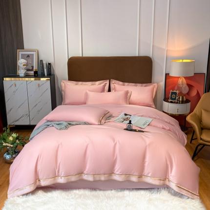 安妮家居 2021新款全棉轻奢刺绣简约风四件套-米兰 柔蜜粉