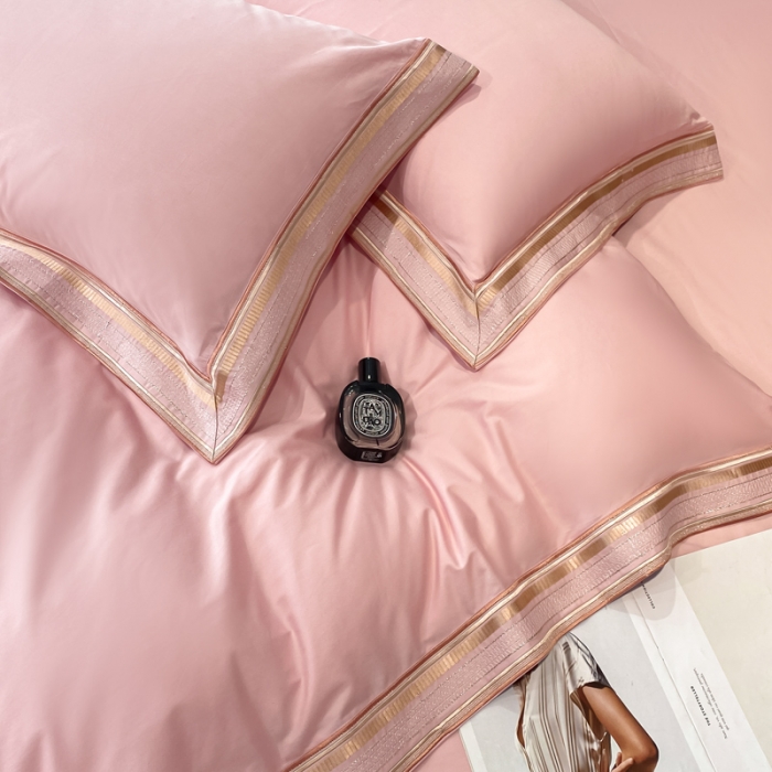 91家纺网 家纺一手货源 找家纺 安妮家居 2021新款全棉轻奢刺绣简约风四件套-米兰 柔蜜粉