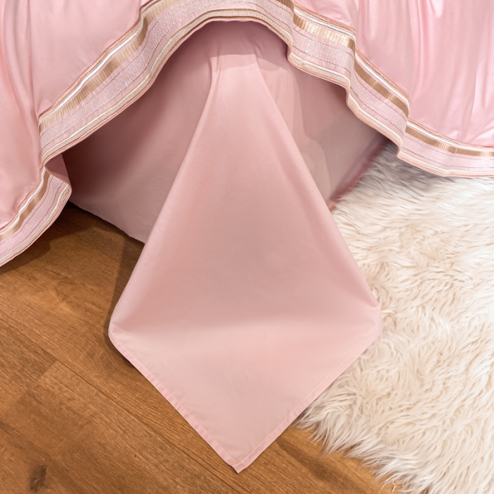 91家纺网 家纺一手货源 找家纺 安妮家居 2021新款全棉轻奢刺绣简约风四件套-米兰 柔蜜粉