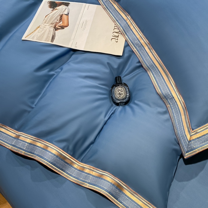 91家纺网 家纺一手货源 找家纺 安妮家居 2021新款全棉轻奢刺绣简约风四件套-米兰 月光蓝