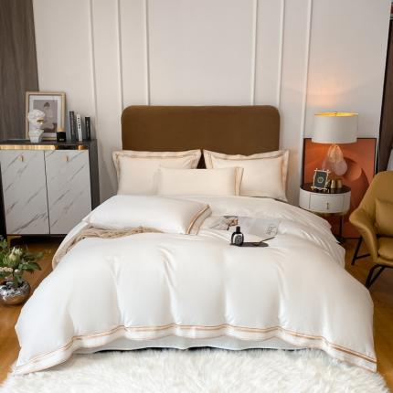 安妮家居 2021新款全棉轻奢刺绣简约风四件套-米兰 珍珠白