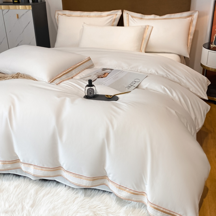 91家纺网 家纺一手货源 找家纺 安妮家居 2021新款全棉轻奢刺绣简约风四件套-米兰 珍珠白