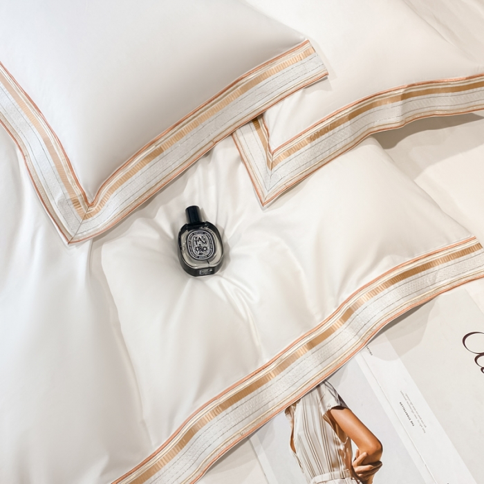 91家纺网 家纺一手货源 找家纺 安妮家居 2021新款全棉轻奢刺绣简约风四件套-米兰 珍珠白