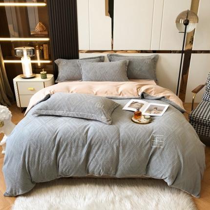 91家纺网 家纺一手货源 找家纺 （总）风向标 2022新款Waffle牛奶绒大华夫提花四件套