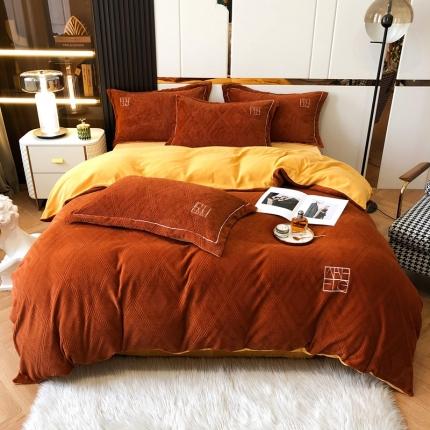 91家纺网 家纺一手货源 找家纺 风向标Waffle牛奶绒大华夫提花四件套 美式华夫绒-玛奇朵