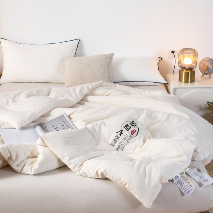 91家纺网 家纺一手货源 找家纺 芯恋家居 2025新款水洗原棉大豆纤维被 白色