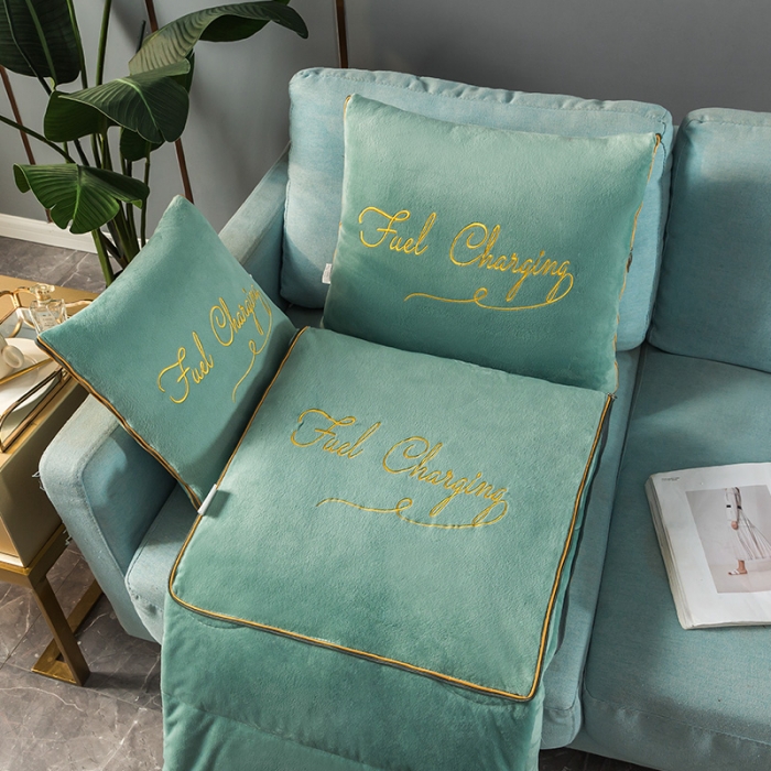 91家纺网 家纺一手货源 找家纺 照世家纺2021新款水晶绒抱枕-字母款薄荷绿