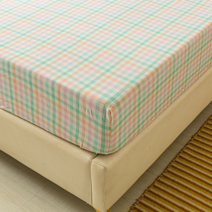 91家纺网 家纺一手货源 找家纺 ab家纺 2021新款全棉水洗棉单品床笠 冰淇淋绿