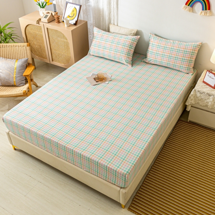 91家纺网 家纺一手货源 找家纺 ab家纺 2021新款全棉水洗棉单品床笠 冰淇淋绿