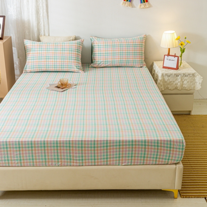 91家纺网 家纺一手货源 找家纺 ab家纺 2021新款全棉水洗棉单品床笠 冰淇淋绿