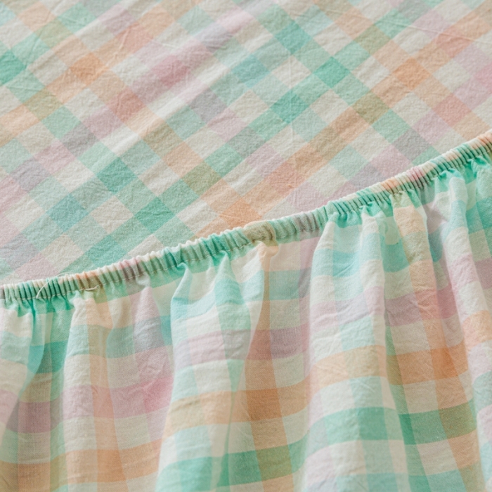 91家纺网 家纺一手货源 找家纺 ab家纺 2021新款全棉水洗棉单品床笠 冰淇淋绿