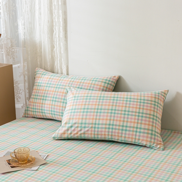 91家纺网 家纺一手货源 找家纺 ab家纺 2021新款全棉水洗棉单品床笠 冰淇淋绿