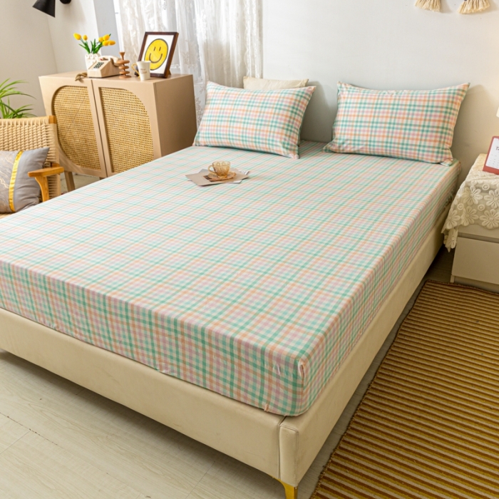 91家纺网 家纺一手货源 找家纺 ab家纺 2021新款全棉水洗棉单品床笠 冰淇淋绿