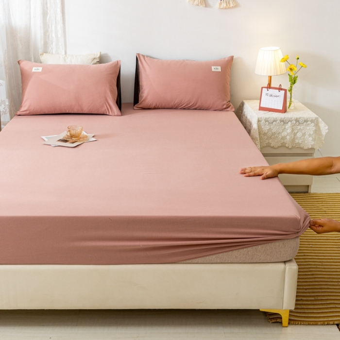 91家纺网 家纺一手货源 找家纺 ab家纺 2021新款全棉水洗棉单品床笠 豆沙