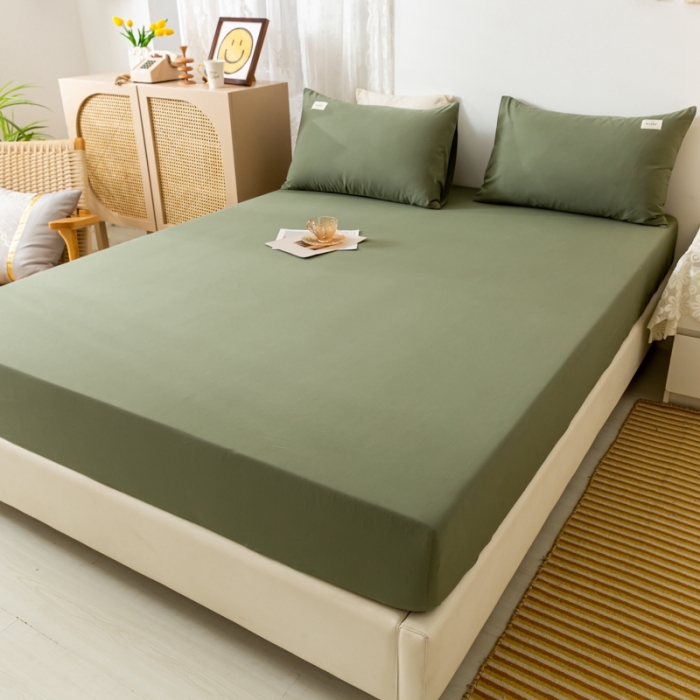 91家纺网 家纺一手货源 找家纺 ab家纺 2021新款全棉水洗棉单品床笠 复古绿