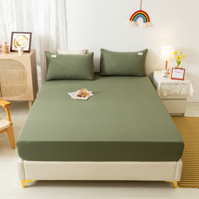 91家纺网 家纺一手货源 找家纺 ab家纺 2021新款全棉水洗棉单品床笠 复古绿