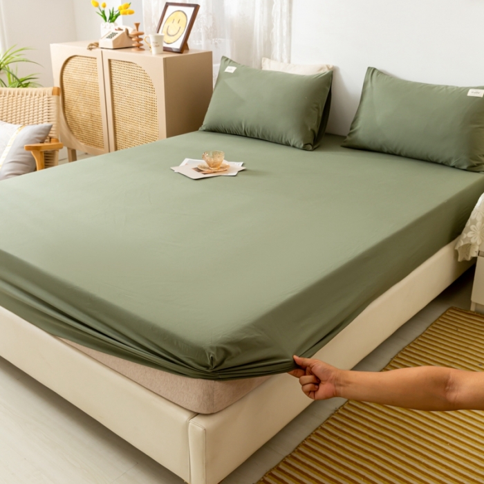 91家纺网 家纺一手货源 找家纺 ab家纺 2021新款全棉水洗棉单品床笠 复古绿