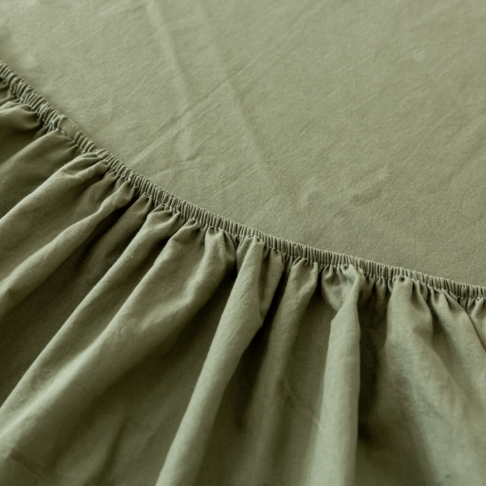 91家纺网 家纺一手货源 找家纺 ab家纺 2021新款全棉水洗棉单品床笠 复古绿
