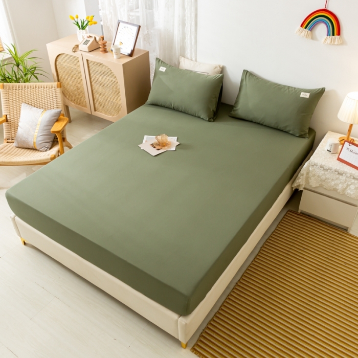 91家纺网 家纺一手货源 找家纺 ab家纺 2021新款全棉水洗棉单品床笠 复古绿