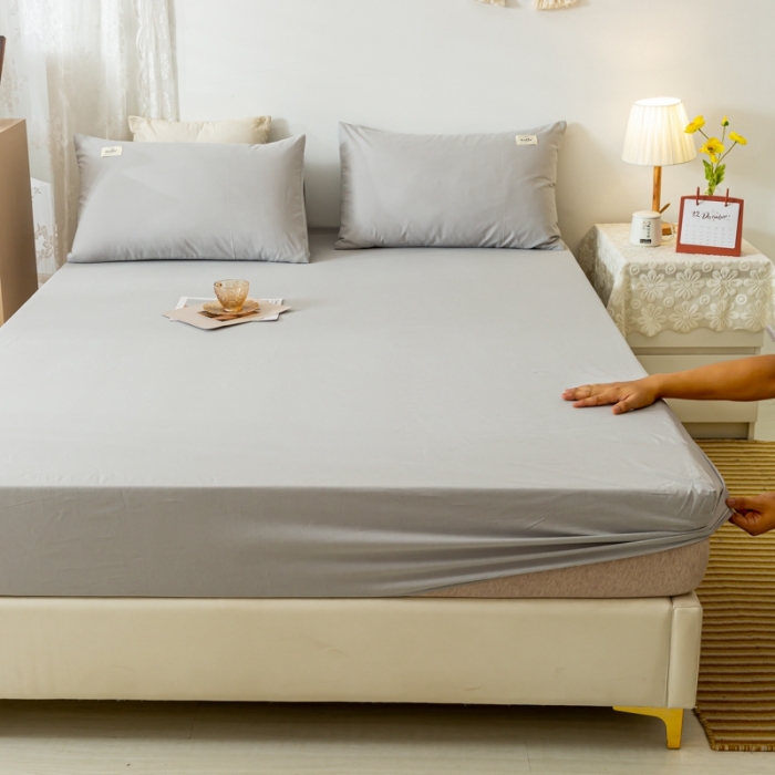 91家纺网 家纺一手货源 找家纺 ab家纺 2021新款全棉水洗棉单品床笠 高雅灰