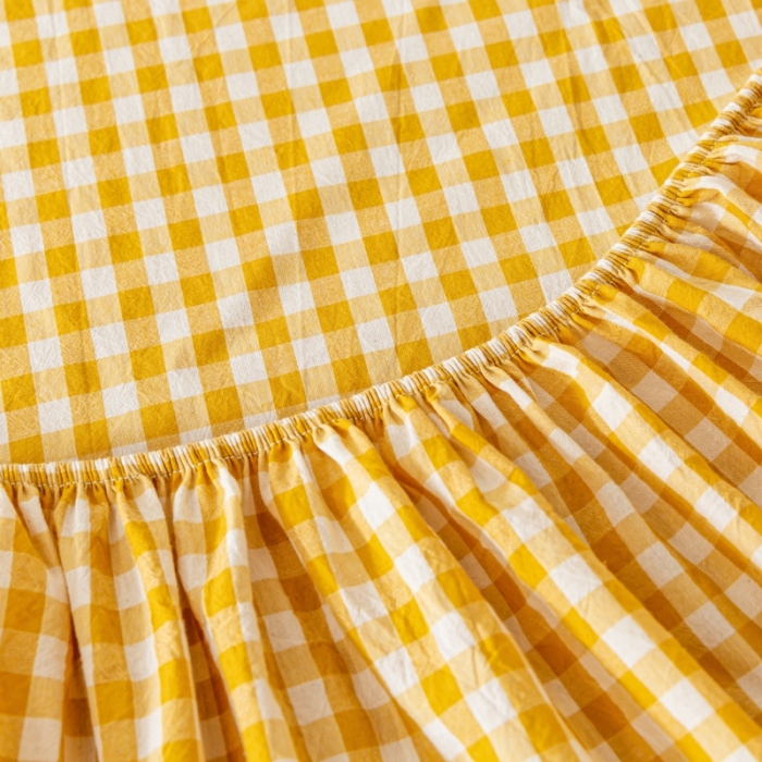 91家纺网 家纺一手货源 找家纺 ab家纺 2021新款全棉水洗棉单品床笠 黄小格