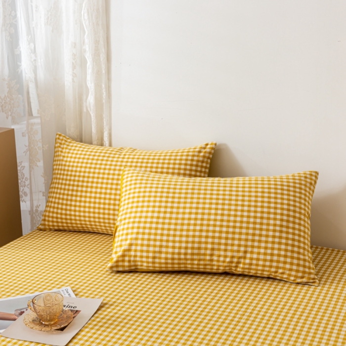 91家纺网 家纺一手货源 找家纺 ab家纺 2021新款全棉水洗棉单品床笠 黄小格