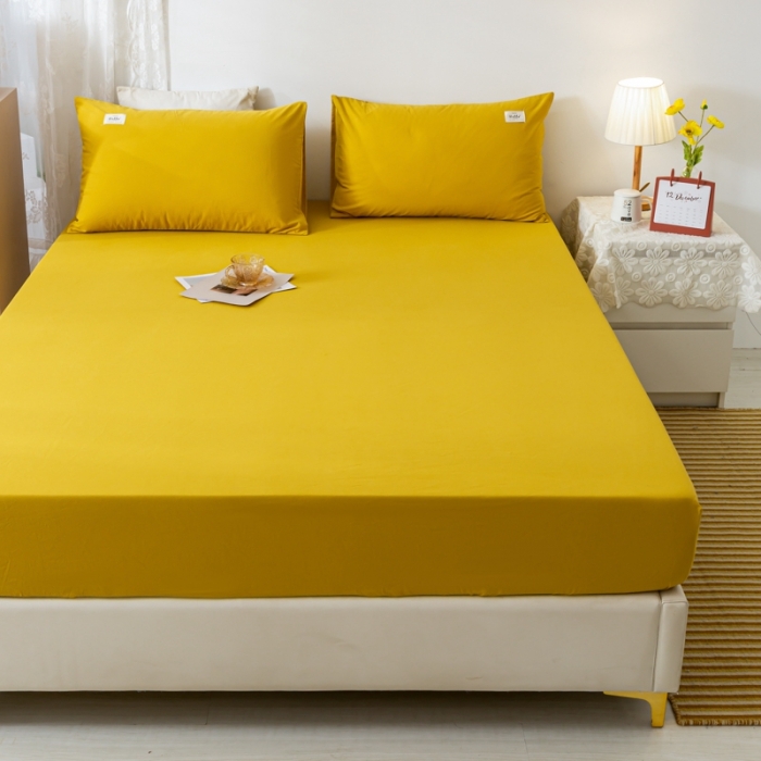 91家纺网 家纺一手货源 找家纺 ab家纺 2021新款全棉水洗棉单品床笠 姜黄