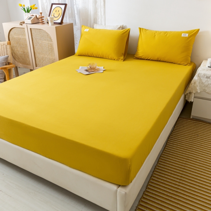 91家纺网 家纺一手货源 找家纺 ab家纺 2021新款全棉水洗棉单品床笠 姜黄